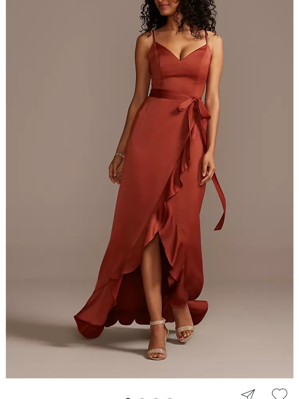 David's Bridal Rust Satin High-Low Wrap Dress